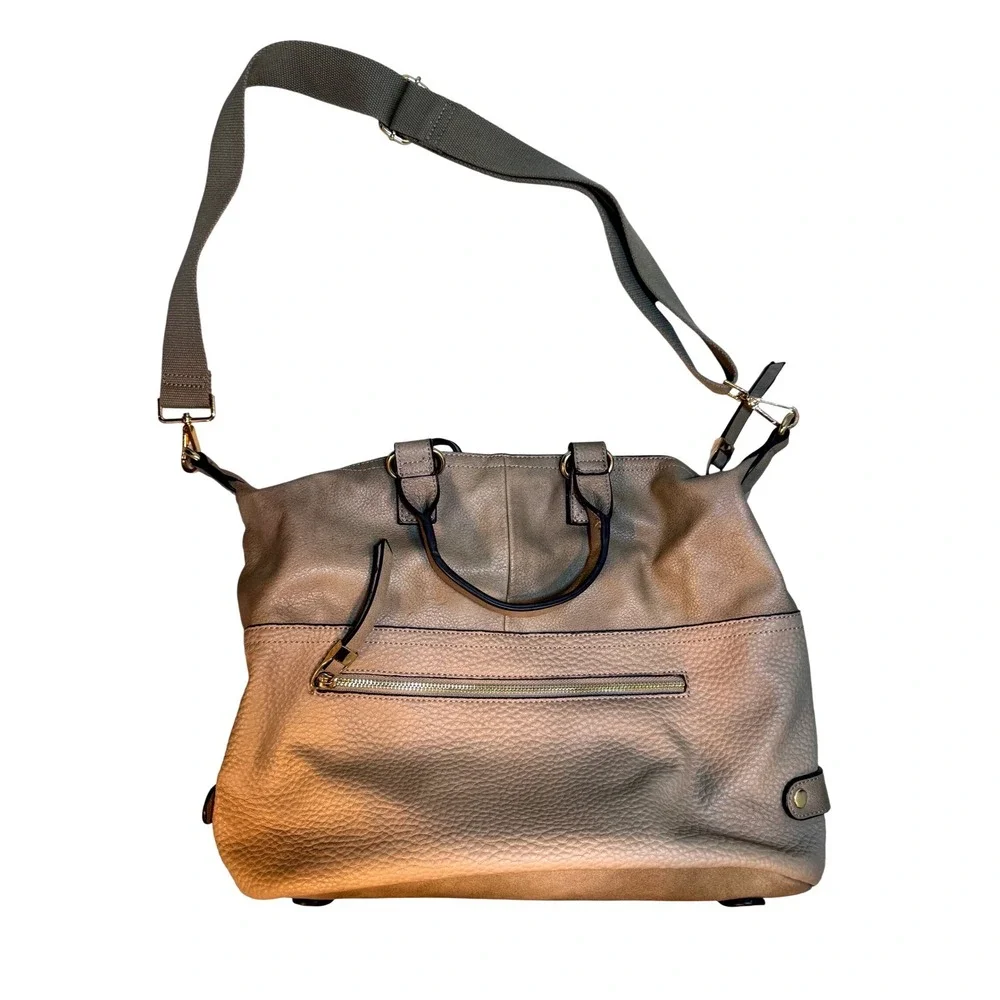 Moda‎ Luxe Taupe Convertible Satchel Crossbody Bag Gold Hardware